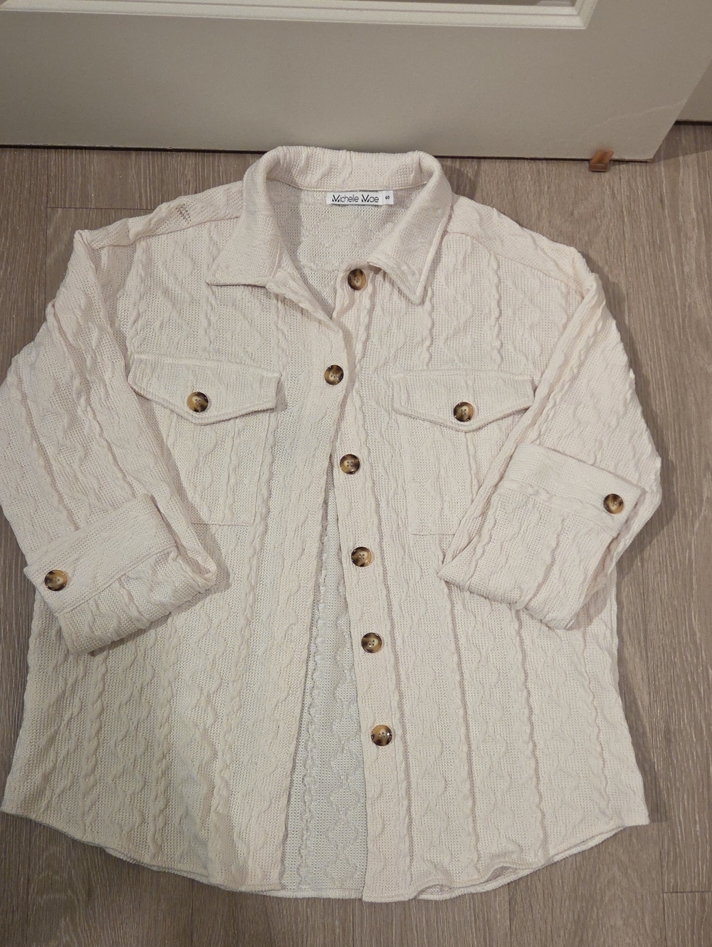 Michelle Mae Shacket Off-White Cable Knit Button-Up J